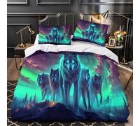 YVASPQRTW Manada de Lobos 3D Impresión Funda de edredón 3pz Microfibra Cremallera Oculta Fantasía Digital Edredón Funda 2 Fundas Cremallera Parejas Familia King（220x240cm）