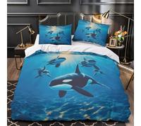 YVASPQRTW Manada de orcas 3D Impresión Edredón Funda 3pz Microfibra Antimanchas Fauna Marina Funda de edredón 2 Fundas Lavable a máquina Decoración habitación Adultos Super King（260x220cm）