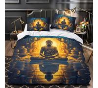 YVASPQRTW Meditación de Buda 3D Impresión Funda de edredón 3pz Microfibra Cremallera Oculta iluminación Espiritual Edredón Funda 2 Fundas Lavable a máquina Adultos Parejas Single (135x200cm)