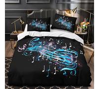 YVASPQRTW Notas Musicales 3D Impresión Edredón Funda 3pz Microfibra hipoalergénica Ola Azul Funda de edredón 2 Fundas antidesvanecimiento Parejas Familia Single (135x200cm)