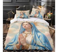 YVASPQRTW Oración a la Virgen María 3D Impresión Funda de edredón 3pz Microfibra Lavable Icono religioso Edredón Funda 2 Fundas Cremallera Oculta Decoración habitación Parejas Super King（260x220cm）