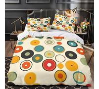 YVASPQRTW Patrón de círculos Retro 3D Impresión Funda de edredón 3pz Microfibra hipoalergénica Diseño geométrico Vintage Edredón Funda 2 Fundas Cremallera Niños Adolescentes Single（140x200cm）