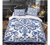 YVASPQRTW Patrón Floral Azul 3D Impresión Funda de edredón 3pz Microfibra fácil Cuidado Estilo Tradicional portugués Edredón Funda 2 Fundas Resistente Decoración habitación niños Single（140x200cm）