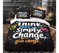 YVASPQRTW Piensa en el Cambio 3D Impresión Edredón Funda 3pz Microfibra fácil Cuidado diseño tipográfico Inspirador Funda de edredón 2 Fundas Antimanchas Decoración Familia Single (135x200cm)