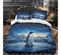 YVASPQRTW Pingüino bajo Las Estrellas 3D Impresión Funda de edredón 3pz Microfibra hipoalergénica Paisaje Polar Nocturno Edredón Funda 2 Fundas Cremallera Niños Adolescentes Super King（260x220cm）