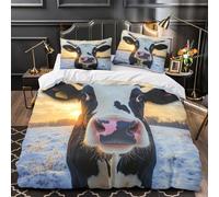 YVASPQRTW Primer Plano de la Cara de una Vaca 3D Impresión Funda de edredón 3pz Microfibra Cremallera Oculta Retrato de Animales de Granja Edredón Funda 2 Fundas Lavable a máquina Chicos Chicas