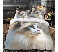 YVASPQRTW Retrato de Gato 3D Impresión Funda de edredón 3pz Microfibra Antimanchas Pintura Digital artística Edredón Funda 2 Fundas Lavable a máquina Chicas Niños Single (135x200cm)