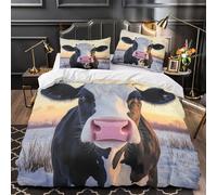 YVASPQRTW Retrato de Vaca 3D Impresión Funda de edredón 3pz Microfibra Antimanchas Digital Edredón Funda 2 Fundas Lavable a máquina Chicas Niños Super King（260x220cm）