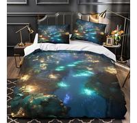 YVASPQRTW río Encantado 3D Impresión Edredón Funda 3pz Microfibra Resistente Bosque Brillante de fantasía Funda de edredón 2 Fundas antidesvanecimiento Familia Invitados Super King（260x220cm）