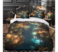 YVASPQRTW río Encantado 3D Impresión Funda de edredón 3pz Microfibra Antimanchas Escena Brillante de fantasía Edredón Funda 2 Fundas Transpirable Adultos Parejas King（220x240cm）