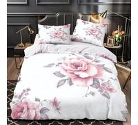 YVASPQRTW Rosas Rosadas 3D Impresión Funda de edredón 3pz Microfibra Lavable Diseño Floral Vintage Edredón Funda 2 Fundas Cremallera Adolescentes Adultos Super King（260x220cm）