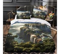 YVASPQRTW Santuario de cascadas 3D Impresión Funda de edredón 3pz Microfibra antidesvanecimiento Arquitectura de fantasía Edredón Funda 2 Fundas Cremallera Oculta Familia Invitados Double（200x200cm）