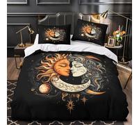 YVASPQRTW SolLunaBeso 3D Impresión Edredón Funda 3pz Microfibra Resistente Estilo de Arte mítico Funda de edredón 2 Fundas Lavable a máquina Chicos Niños Single (135x200cm)