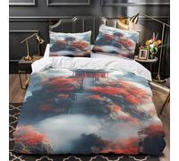 YVASPQRTW Templo Antiguo 3D Impresión Edredón Funda 3pz Microfibra Lavable Arquitectura del Este de Asia Funda de edredón 2 Fundas Resistente Adultos Parejas Double（200x200cm）