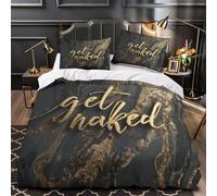 YVASPQRTW Texto Desnudo 3D Impresión Funda de edredón 3pz Microfibra Transpirable caligrafía Dorada Edredón Funda 2 Fundas fácil Cuidado Adultos Familia Double（200x200cm）