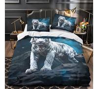 YVASPQRTW Tigre Blanco de pie 3D Impresión Funda de edredón 3pz Microfibra fácil Cuidado Vida Salvaje fantástica Edredón Funda 2 Fundas Cremallera Oculta Familia Invitados Single (135x200cm)