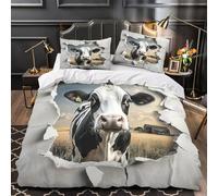 YVASPQRTW Vaca Mirando a través de la Pared 3D Impresión Funda de edredón 3pz Microfibra Cremallera Oculta Realismo de Animales de Granja Edredón Funda 2 Fundas Resistente Familia Invitados