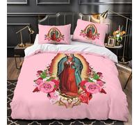 YVASPQRTW Virgen María 3D Impresión Edredón Funda 3pz Microfibra Transpirable Icono religioso Funda de edredón 2 Fundas antidesvanecimiento Decoración habitación Adolescentes Single (135x200cm)