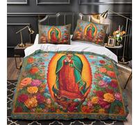 YVASPQRTW Virgen María 3D Impresión Funda de edredón 3pz Microfibra hipoalergénica Icono religioso Edredón Funda 2 Fundas fácil Cuidado Parejas Familia Double（200x200cm）