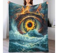 YVASPQRTW Visión Tormentosa Manta De Micro-Polar para Cama, Manta Lavable para Viajes Camping Tema Olas Rompiendo Rayos Océano Sofá, 60x80inch(150x200cm)