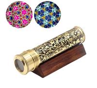 YVCrafts Caleidoscopio de latón hecho a mano para adultos, explora un color infinito con cuentas de vidrio para lámparas con soporte de exhibición de madera y cámara de objetos secos, un regalo único