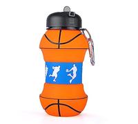 YverLand Botella de agua plegable para niños y niñas sin bpa. Cantimplora infantil para camping, personalizada con tu deporte. Balón de agua compacto para regalo original (Basquet)