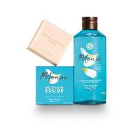 Yves Rocher Set Monoï: Champú-Gel de Ducha 2-en-1 400 ml y Gel de Ducha Sólido 100g (Equivale a 500ml) - Pack de Higiene Hidratante sin Sulfatos para Cuerpo y Cabello con Aroma a Verano de Tahití
