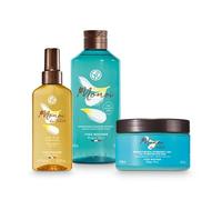Yves Rocher Set Monoï de Tahití: Aceite Seco Hidratante (125ml) + Mascarilla Capilar 3 en 1 (250ml) + Champú-Gel de Ducha 2 en 1 (400ml) - Pack Ritual Belleza Corporal y Capilar Sin Sulfatos con Aroma