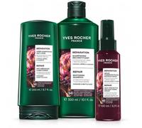 Yves Rocher Set Reparación Capilar - Champú 300ml + Acondicionador 200ml + Sérum Termoprotector 100ml - Cabello Dañado y Quebradizo - Queratina Vegetal y Cynara