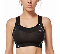 Yvette Sujetador Deportivo con Soporte Fuerte Pechos Grandes Racer Back Corpiño Acolchado inalámbrico para Fitness Jogging Yoga,Negro,XXL