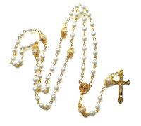 YVIFEVG Collar de cuentas de crucifijo con rosario para mujeres, hombres, niños y niñas, regalo para la primera comunión, dorado