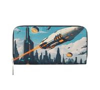 YVNKHKU cartera clip para billetes elegante para hombres mujeres bolsos, cuero PU, múltiples compartimentos, ideal para dinero en efectivo e ilustración corta de ciencia ficción, negro, talla única