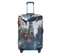 YVNKHKU Sharks, outside of the 'magic school' - Funda elástica para maleta, duradera, antiarañazos, se adapta a equipaje de 18 a 32 pulgadas, fácil de lavar y protección de viaje, Negro -, S