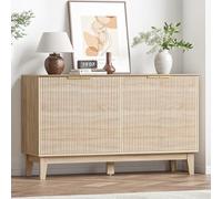 Yvsevnr Aparador Cocina con 4 Puertas de Ratán y Estantes Ajustables Buffet Comedor Antivuelco Mueble Aparador Salon para Dormitorio Comedor Salón Estilo Moderno