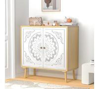 Yvsevnr Aparador con Puertas Dobles Tallado Armario Buffet y Estantes Ajustables, Armario de Almacenamiento, Cierre Magnético, Antivuelco, para Cocina, Entrada, Oficina, Rústico 80 x 35 x 80 cm