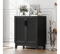 Yvsevnr Aparador en Rattan, Aparador de Cocina Moderno, Mueble Almacenaje Cocina Madera, Estante Ajustable, Antivuelco, Negro, Buffet Armario de Cocina para Salón, Comedor