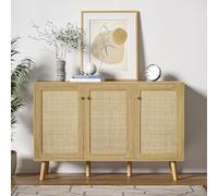 Yvsevnr Aparadores de ratán para sala de estar, armario de almacenamiento de buffet con 3 puertas, madera Credenza, armarios de entrada con estantes ajustables, patas de madera maciza para cocina