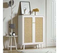 Yvsevnr Armario de Salón con 2 Puertas Madera Aparador de Cocina con Estantes Ajustables Antivuelco Armario de Almacenamiento de Ratán para Oficina Estudio Dormitorio Blanco