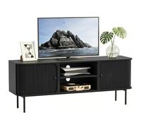 Yvsevnr Armario de TV de 150 cm de largo, de madera, para televisores de hasta 65 pulgadas, armario para TV con persiana y con compartimentos abiertos, aparador de TV, mesa de TV para dormitorio