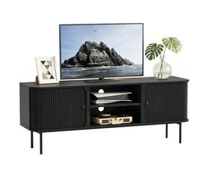 Yvsevnr Armario de TV de 150 cm de largo, de madera, para televisores de hasta 65 pulgadas, armario para TV con persiana y con compartimentos abiertos, aparador de TV, mesa de TV para dormitorio