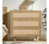 Yvsevnr Cajoneras Dormitorio Madera, Cómoda con 3 Cajones, Cómodas y Cajoneras Rattan, Patas de Madera Maciza, Rústico, para Salón Dormitorio Oficina 80x40x91.4cm