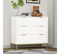 Yvsevnr Comoda con 3 Cajones, Cajonera Blanca, Cómoda de Madera Dormitorio con Patas de Metal, Cajoneras Dormitorio Madera para Salón Dormitorio Oficina 80 x 40 x 75 cm