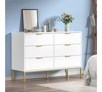 Yvsevnr Cómoda con 6 Cajones, Cómoda de Madera Dormitorio, Moderno Cajonera Blanca con Anti-vuelco, Mueble Cajones para Cocina, Oficina, Pasillo Sinfonier Dormitorio 120x40x81 cm