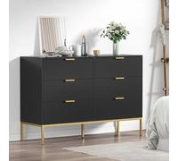 Yvsevnr Cómoda con 6 Cajones Moderno con Anti-vuelco, Negro Cajoneras Dormitorio Madera, Patas de Metal, Mueble Cajones, Cómodas y Cajoneras para Cocina, Oficina, Pasillo