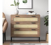 Yvsevnr Cómodas y Cajoneras Rattan, Cómoda de 3 Cajones, Cómoda de Madera Dormitorio, Patas de Metal, Estilo rústico, Mueble Cajones para Salón Dormitorio Oficina 80 x 35 x 74 cm