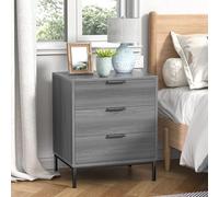 Yvsevnr Gris Mesita de Noche de Madera con 3 Cajones Mesillas de Cama Dormitorio, Mesa Auxiliar y Patas de Metal, Estilo Moderno, Mesa de Café, para Dormitorio, Salón 50 x 40 x 60 cm