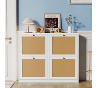 Yvsevnr Madera Muebles Zapatero de Ratán Bohemio Zapatero Entrada Recibidor 4 Puertas para 16-24 Pares, Antivuelco, Estantes Ajustables, para Entrada, Salón, Pasillo 102x23x84 cm