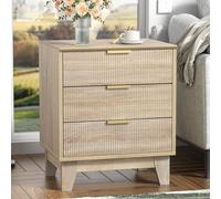 Yvsevnr Mesillas de Noche Dormitorio 3 Cajones Escandinavo Mesa Auxiliar con Asas y Guías de Metal, Gran Capacidad, Roble Mesa de Cabecera para Salón Dormitorio 50x40x60 cm