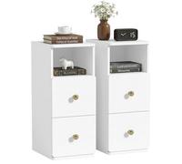 Yvsevnr Mesita de Noche de Estrecha Juego de 2 Mesas Auxiliares con 2 Cajones y Compartimentos Abiertos, Mesa Auxiliar Alta de Madera para Estudio, Dormitorio, Salón, Oficina