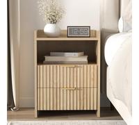 Yvsevnr Mesita de Noche de Madera con 2 Cajones Roble Mesa de Cabecera Moderna Mesa Auxiliar de Sofá con 1 Compartimento Abierto para Dormitorio, Salón, Mango de Metal, 45 x 40 x 60 cm